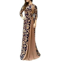 Жени Дубай Арабски флорален принт дълга рокля рокля дълга рокля сатенена рокля къса кафяв хххл