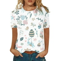 Apepal женски великденски печат върхове с къс ръкав кръгла шия тениски за ежедневни тениски бели 2xl