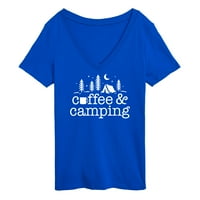 Незабавно съобщение - кафе и къмпинг - приключения на открито - Тениска с графична спускане с къси ръкави за жени
