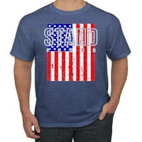 Wild Bobby, American Flag Stand Proud, American Pride, Men's Graphic Tees, Vintage Heather Blue, Small