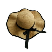 Dengjunhu дамска слънчева слама шапка широк ръб декор за боукъл лятна шапка сгъваемо ролка нагоре по флопи плажни шапки за жени