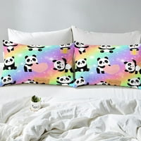 Kawaii panda duvet cover king king cartoon животни спално бельо със сладък дъга comforter cover прекрасна мечка спално бельо цветен градиентен декор за деца за момчета момичета юрган корица за корица на корицата