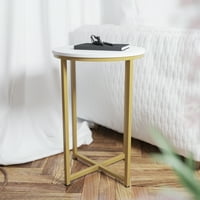 Флаш мебели Hampstead Collection End Table - Модерна бяла маса за акцент на бял завършек с кръстосана златна рамка с четка