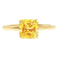 1. CT Brilliant Asscher Cut Natural Citrine 14K Yellow Gold Politaire Ring SZ 6.75