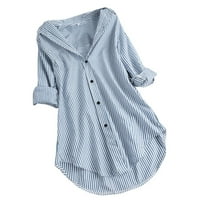 Bazyrey Women's Long Loweve Tops плюс размер V-образно деколте ежедневно тениска Блуза модна тениска солидна пуловер синьо, S