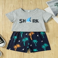 Eyicmarn Cool Little Boy Shorts Комплект, къс ръкав кръгла шия надписи върхове кокосово дърво еластична талия къси панталони, детски дрехи