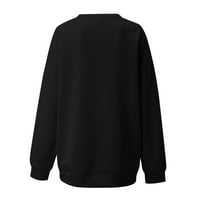 Juebong суичър за жени Свети Валентин отпечатан суичър Crewneck Небрежно лек пуловер с пуловер с дълъг ръкав, черни ризи за жени, XL