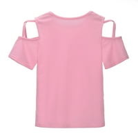 Aayomet Teen Girl Clothes Girls Crew Neck Tee Thiss Summer Cotton Tunk Tunic Tunics със студено рамо, розово 10- години