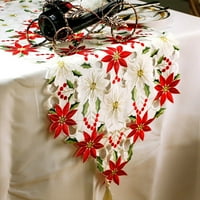 Бродирани бегачи на маса Cutwork poinsettia holly листа маса спално бельо плат за домашни сватбени празници коледни декорации