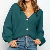 Дамски моден V-образен вестник Бутон за разхлабени пуловер Външен пуловер
