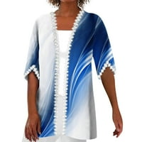 Замръзване-доказателство вашата Мода ХИМИУЕЙ Модерен Дамски Блузи Блуза Блуза Връхни дрехи печат половин дължина ръкав Случайни Празник основни Дантела върхове синьо М