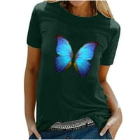 Дамски графични летни тениски пеперуда печат с къс ръкав ежедневни блузи тениски тениска Сладък Топ с-3ХЛ