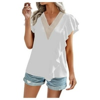 Дамска мода риза с къс ръкав темперамент елегантна разрошена Топ, бял, ШЛ, полиестер