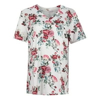 Дамски блузи дамски ежедневни в-Деколте върхове къс ръкав тениска отпечатани Сладък лятна тениска туника Топ розов м
