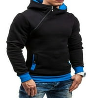 Мъжки качулка пуловер Контраст цвят Дълъг ръкав цип суитчър със странични джобове