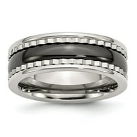 Твърда неръждаема стомана с акцент на трион и черен керамичен център сватбена лента с размер на пръстена 11,5