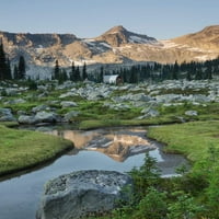 Планини, отразени в Крийк, субалпийски поляни на басейна на Мариот, крайбрежни планини, отпечатък на плакат на Британска Колумбия от Alan Majchrowicz CN02AMA0001