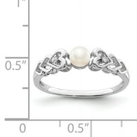 Сребърен сребърен рожий-сложен сладководен култивиран перла и диамантен пръстен с размер 7