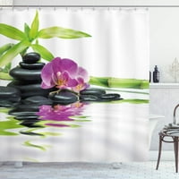 Zen душ завеса за спа декор Каменна кула Lotus Purple Orchid Flower и Bamboo Clot
