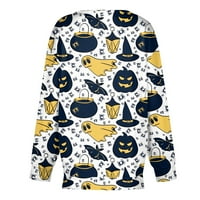 Горещи продажби Суитчъри За Жени, Дамски Случайни Мода Хелоуин печат с дълъг ръкав цип яка пуловер Топ блуза бяла, м