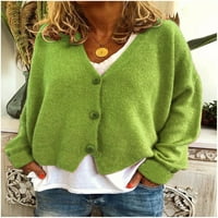 Женски памучен кардиган пуловер бутон с дълъг ръкав надолу с плетена жилетка