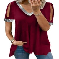 Тениска на niuer за жени солидна цветна тениска v врата летни върхове секси туника блуза с къс ръкав Tee тъмно сив xl