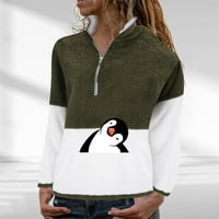 Absuyy пуловери за жени Просверие свободен цифров отпечатан дълъг ръкав Разхлабен ежедневен пуловер Стендъп пуловер на врата Топ армия Зелен размер XL