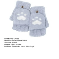 Чифт зимни ръкавици котешки крака половин пръст флип капак сгъстяват плюшени карикатурирани студени ръкавици за открито, светло сиво