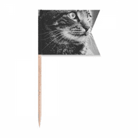 Черно бяла котка профил животински клечки за зъби знамена етикетиране маркировка за парти торта храна сирене плоча