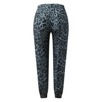 HGW панталони за жени плюс размер дамски среден талия леопардов печат еластичен колан колан ежедневни панталони сив xl