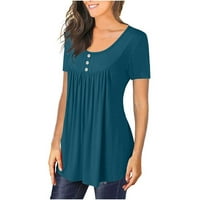 Dyegold Women's Summer Henley Rishs Solid Color Button Up Tunic Tops Небрежни свободни къси ръкави модерни блузи тениски