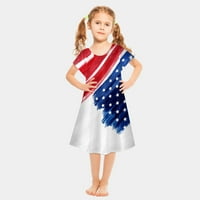 SHLDYBC 4 юли момичета рокля, малко дете момиче независим ден дрехи с къс ръкав американски флаг пола от слънчева рокля за печат, летни спестявания клирънс
