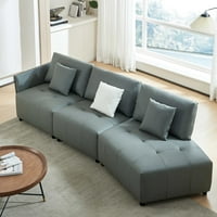 Youdao Seater Кожена извита диван диван, модерен удобен ъгъл секционен диван за хол, сив тапициран диван диван с възглавници за спалня, апартамент, офис бизнес салон