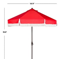 Safavieh Milan 9 'Market Cringe Fringe Tilt Patio чадър, червено бяло