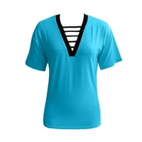 Дамски Тениски Бохо Официална Риза Плътен Цвят Пуловер В-Врата Къс Ръкав Топ Бизнес Върхове Кафе Риза Каубойка Върхове Етнически Върхове Модни Върхове Петък Риза