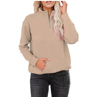 Жени блуза зима цип джобни плътни цветове с дълъг ръкав топъл топ суичър женско потно яке