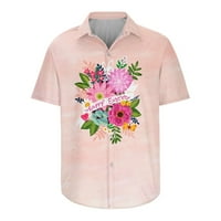 Zermoge Mens Tshirt Blouses Clearance плюс размер ежедневно удобно мъжки великденски принт Хавайска риза на ревера плажна риза с къс ръкав ревера горна риза