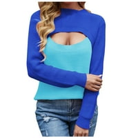 Магазин Дамски Пуловери Дамски Бутон надолу Пуловер пуловер дълъг ръкав в врата Отвори фронт раирани плетени жилетки синьо, ШЛ