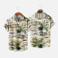 Мъжки ризи Просверие мъжки ежедневни бутони за печат на печат на плажа за кратък ръкав с къс ръкав блуза блуза