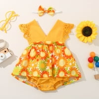 SDJMA Toddler Girl Baby Baby Solid Color Jumbsuit Ruffled Bodysuit + Breating Headband