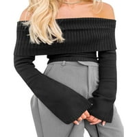 Жени секси от пуловера за рамо с дълъг ръкав с ниско изрязване на плетене на пуловер Топ солидни кльощави пуловери джъмпер риза плетка