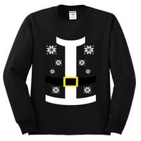 Костюм на Дядо Коледа с колан снежинки грозни коледни пуловер мъжки риза с дълъг ръкав, черно, 3XL