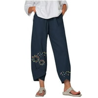 Дамски панталони с широк крак летни ежедневни свободни памук и Лен бродирани панталони с висока талия 216