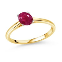 Gem Stone King 1. Ct Oval Red Ruby 10K Жълто златен пръстен с бяло златен пръстен