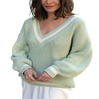Amiliee Women за 90 -те класически Preppy Style дълъг ръкав Разхлабен плетен пуловер пуловер джъмпер върхове