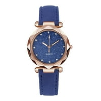 Женска матова кожена каишка часовник ослепителен Starsky Round Wristwatch с щифт за коледни подарък за Свети Валентин