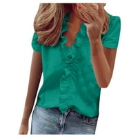 Тениски Gallickan за жени Дамски летни ръбови V-образни склони с къс ръкав твърд цвят ежедневни тениски върхове пролетта спестяване