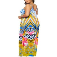 Ниуер дами лято дълго макси рокля флорален печат приплъзване рокли Плюс размер сарафан Суинг в врата жълто синьо 2хл