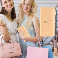 Съхранение на чанти, движещи се торби, нови жени дълъг лингж портфейл цип щракване с твърд цвят портфейл чанта за ръчна чанта портфейл бежов