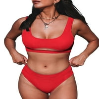 Комплекти за бикини на Eytino за жени отгоре най -високо талии бикини бански костюми два бански бански костюми Red S